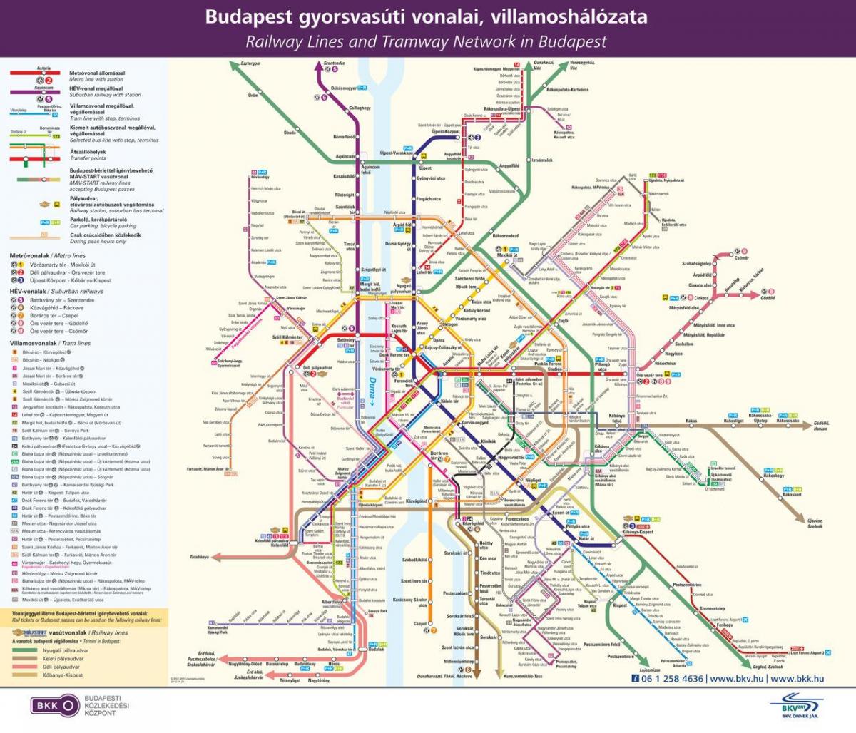 부다페스트의 대중 교통 지도